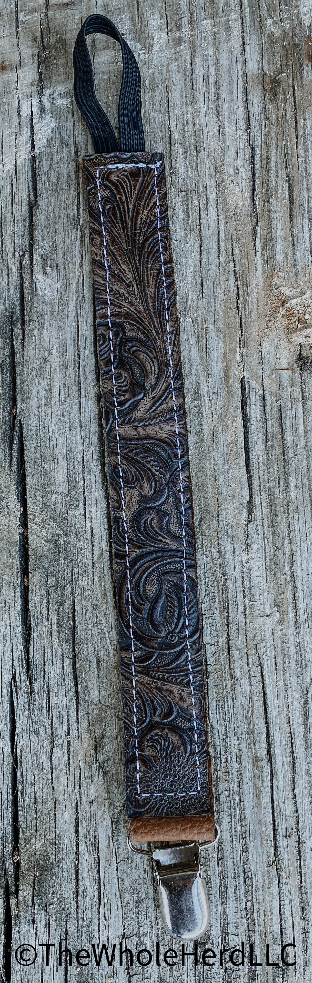 Tooled Leather Pacifier Clip